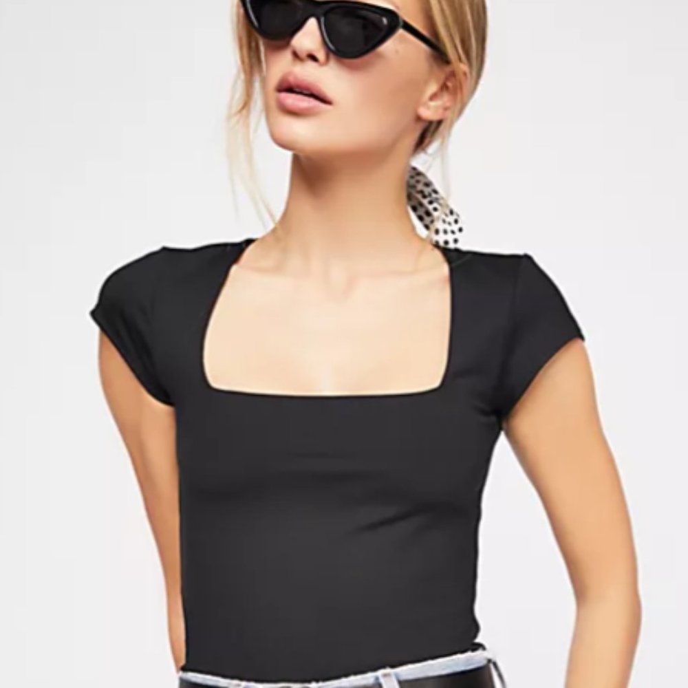 Free People Fair and Square Bodysuit Black XS